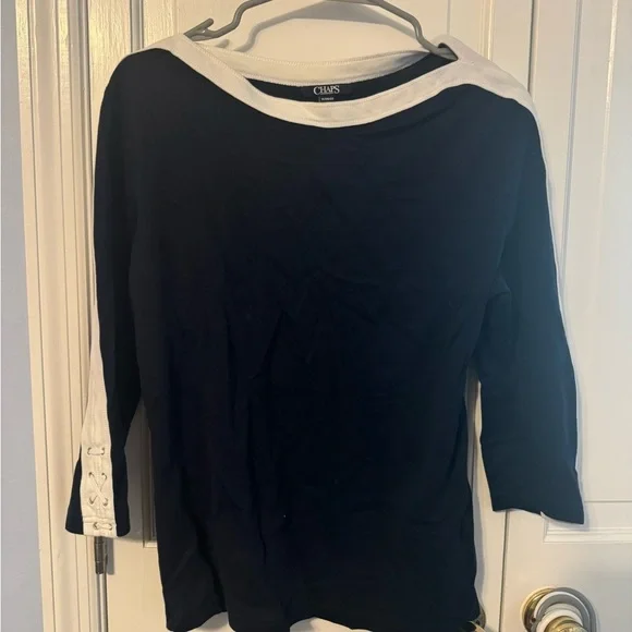 Navy White 3/4 Sleeve top with accents. So cute and perfect to dress up or down! - Picture 11 of 11